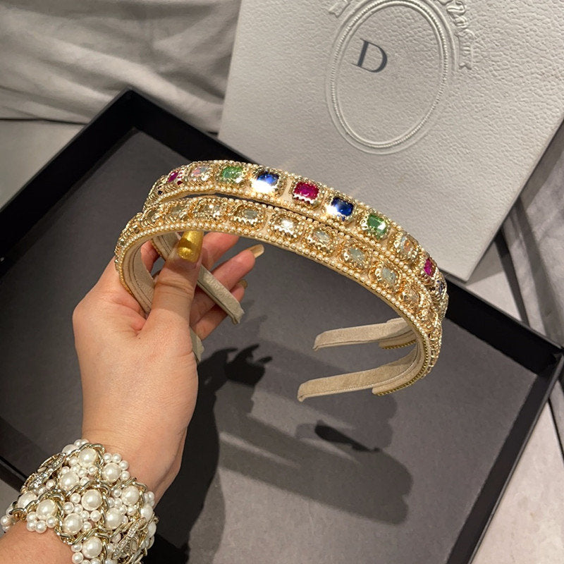 Korean style fashionable headband with diamonds and pearl particles