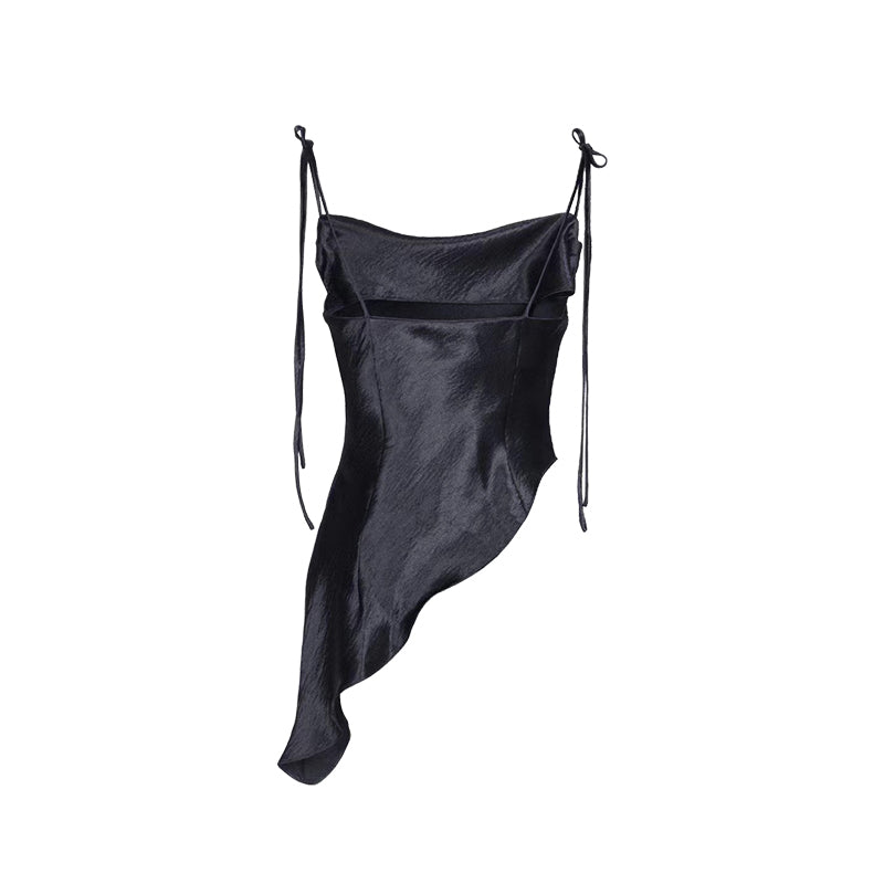 Black asymmetrical halter top with hot girl style