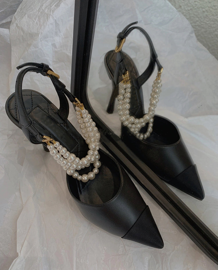 Black swan pearl pointed toe high heels