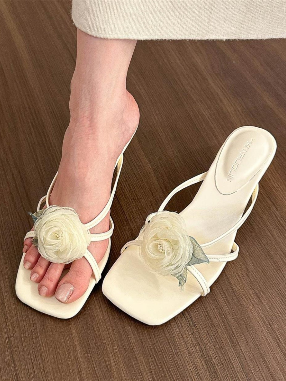 White floral strappy sandals