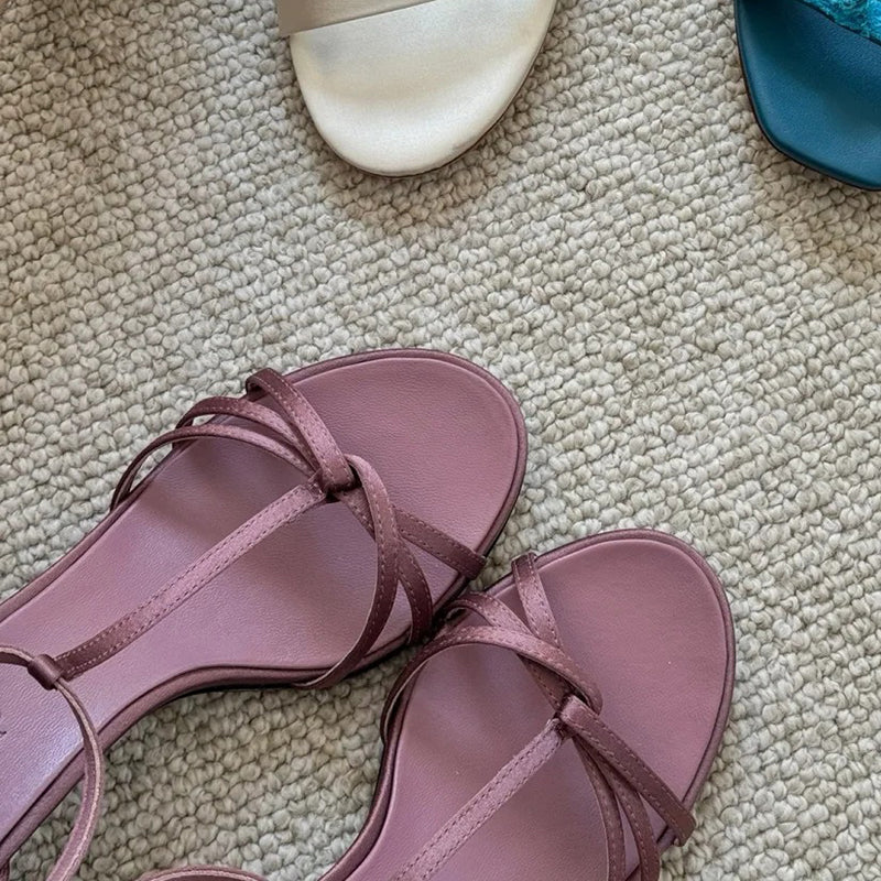 New round toe thin strap combination high heel sandals