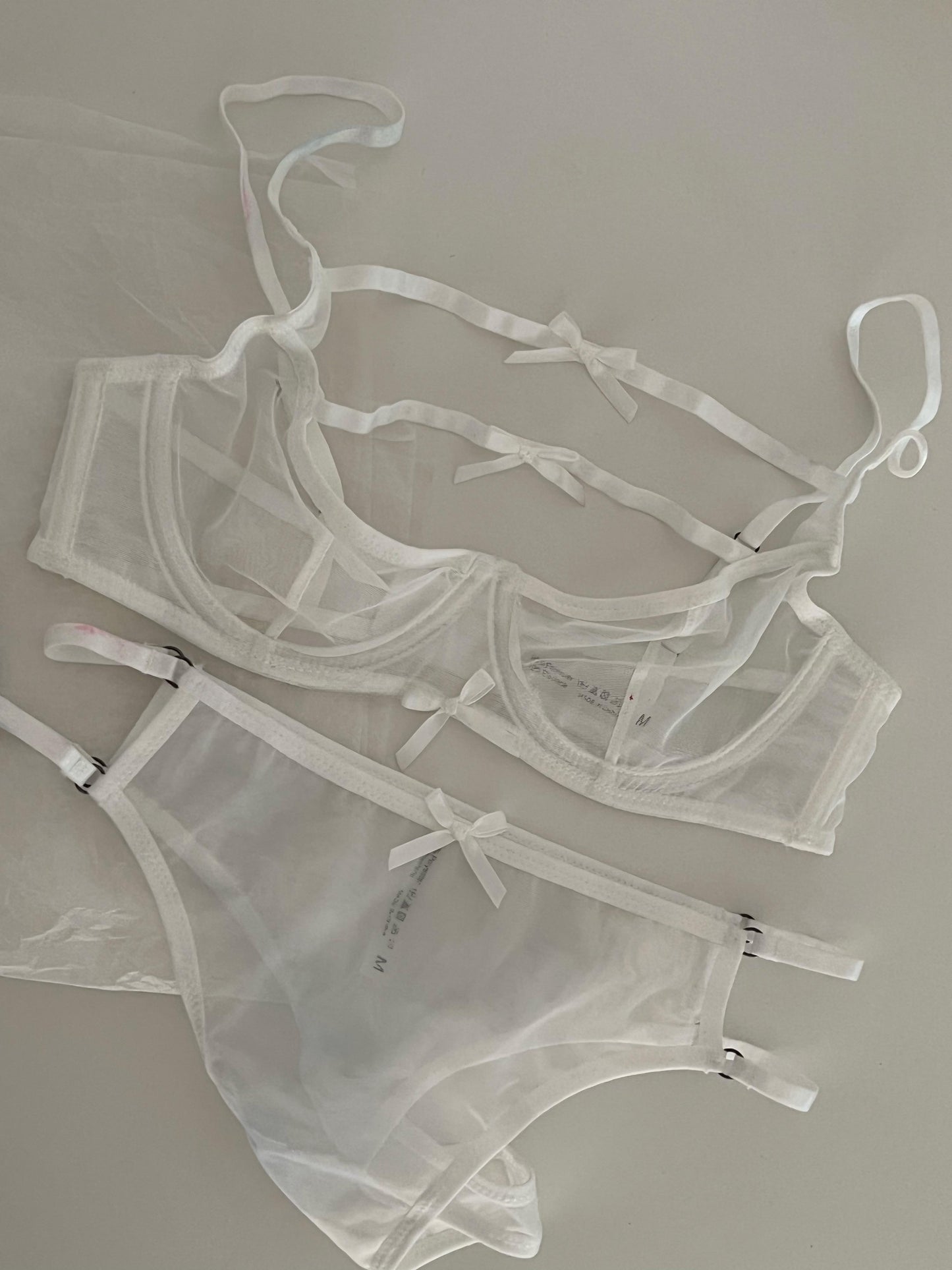 French mesh see-through ultra-thin cup bow bra