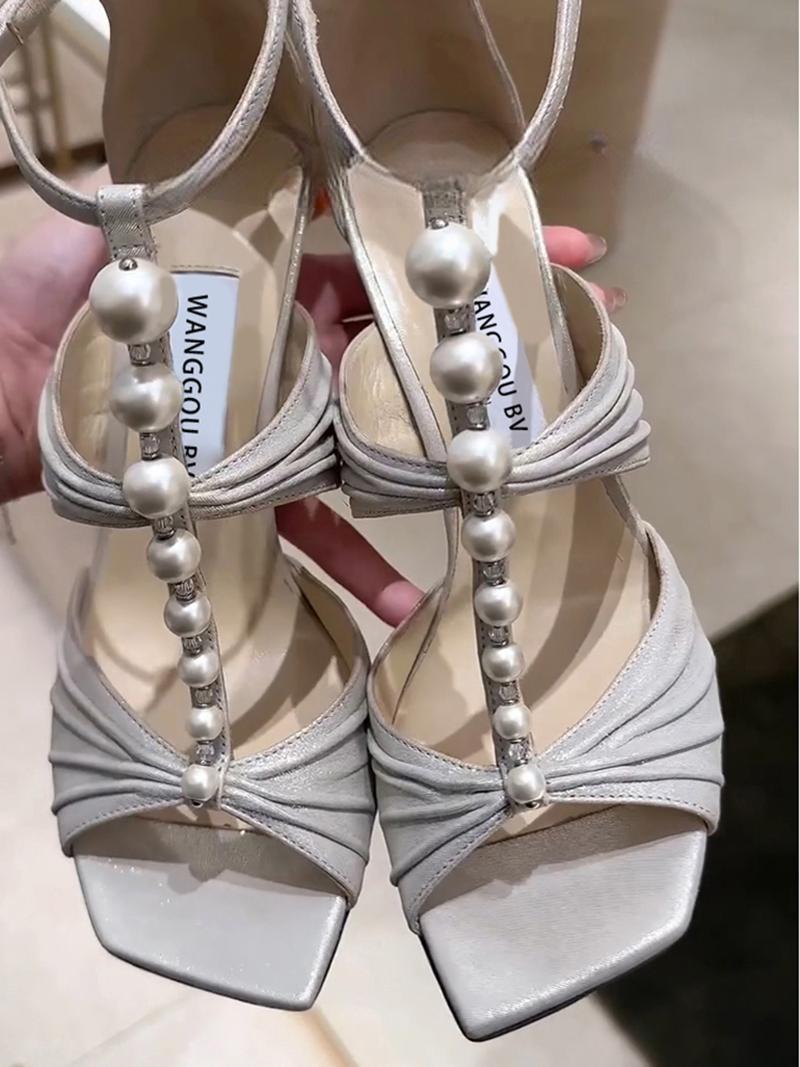 White Roman pleated open-toe high heels