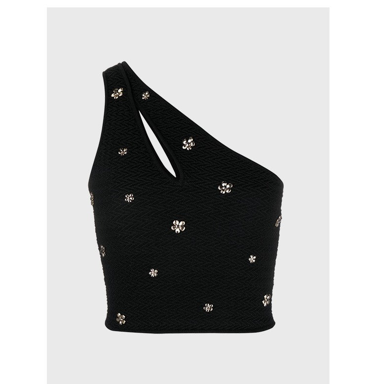 Short black one shoulder camisole