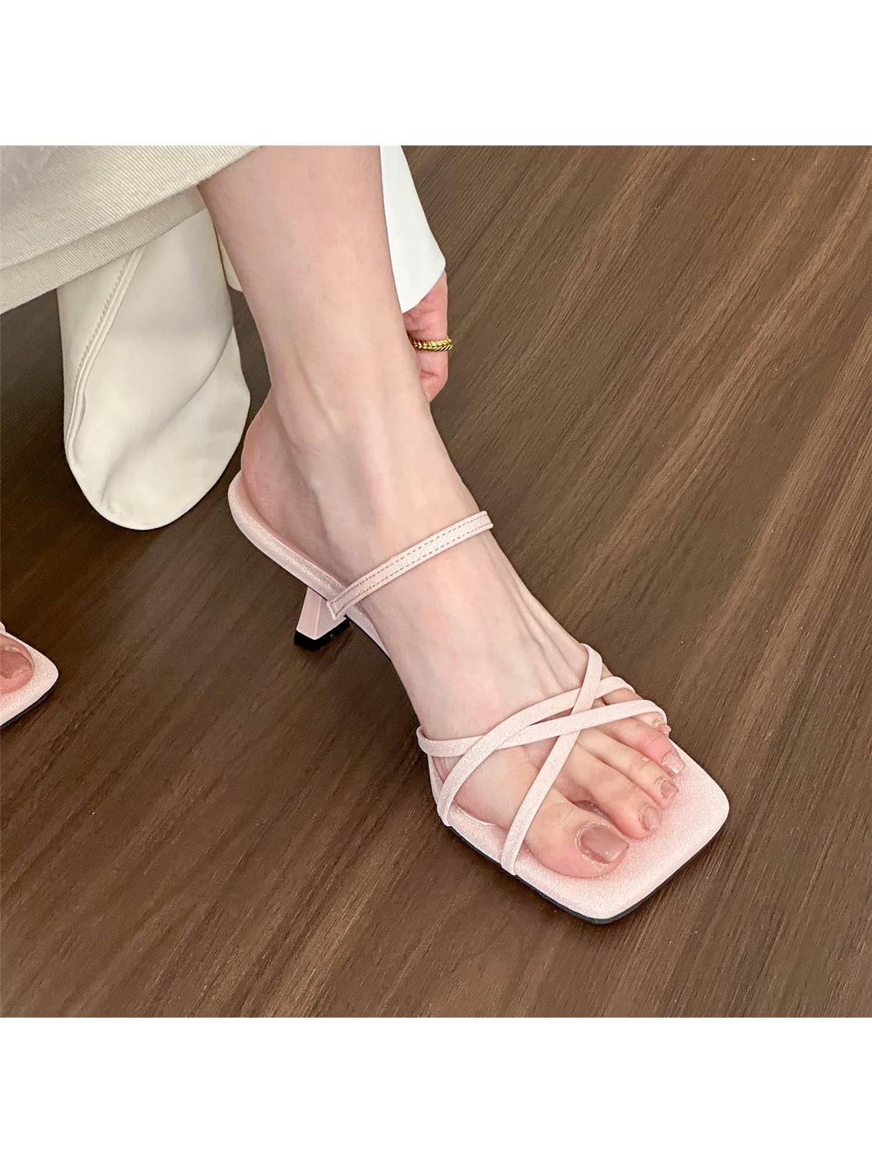 Square toe high heel sandals stiletto mules