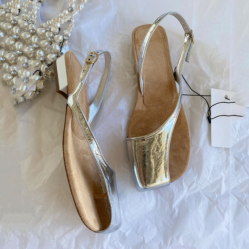 Retro square toe flat sandals
