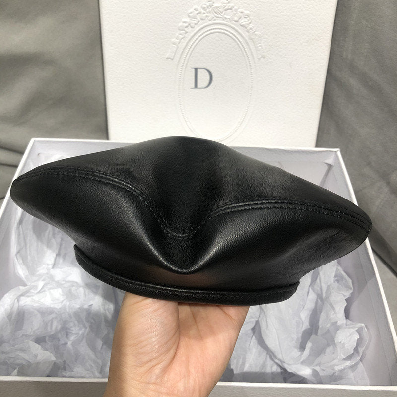 Genuine leather Korean style lambskin beret