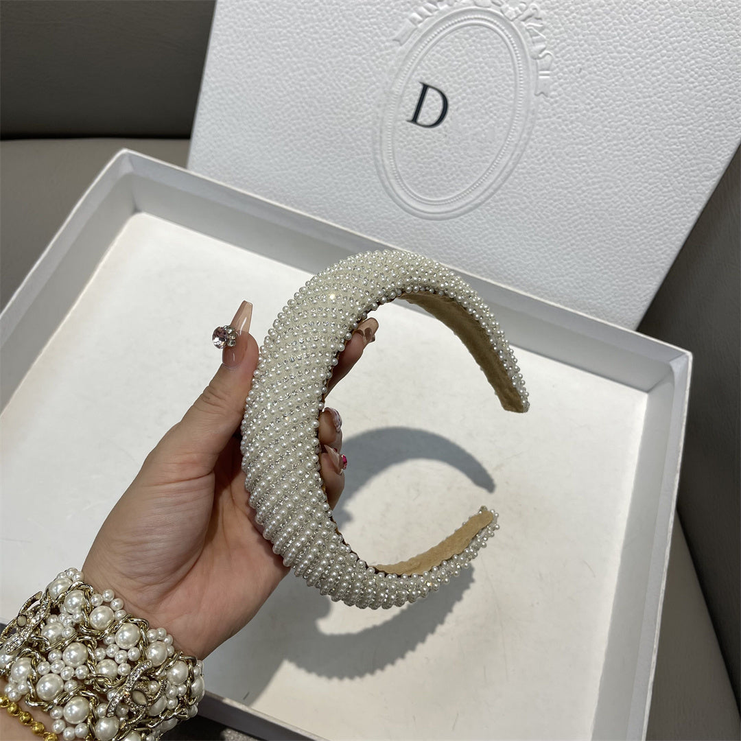 White pearl wide-brim heightening headband