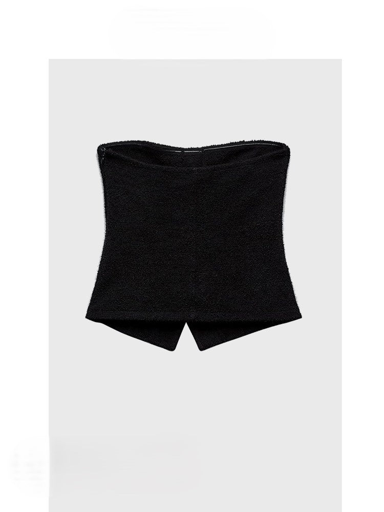 Black knitted tube top French style high-end feel