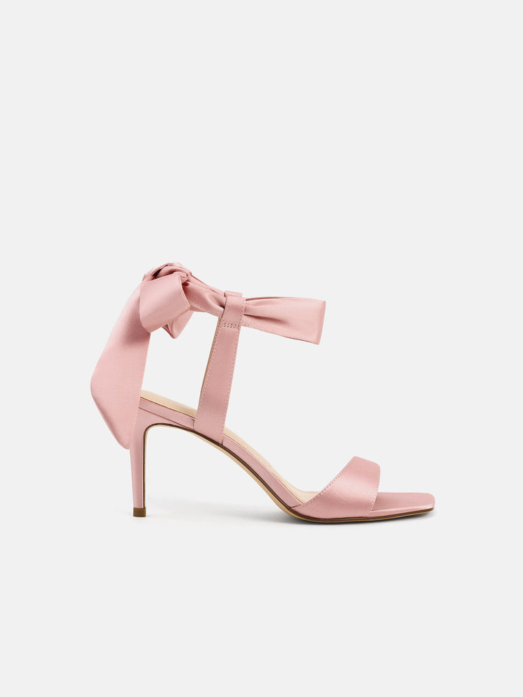 Bow strap pink high heel sandals