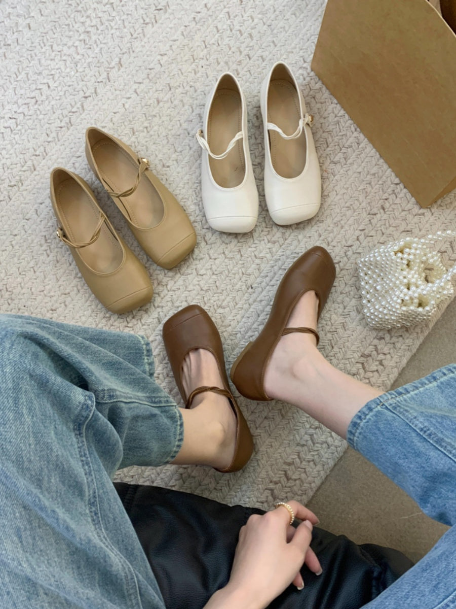 French square toe flat buckle Mary Jane shoes