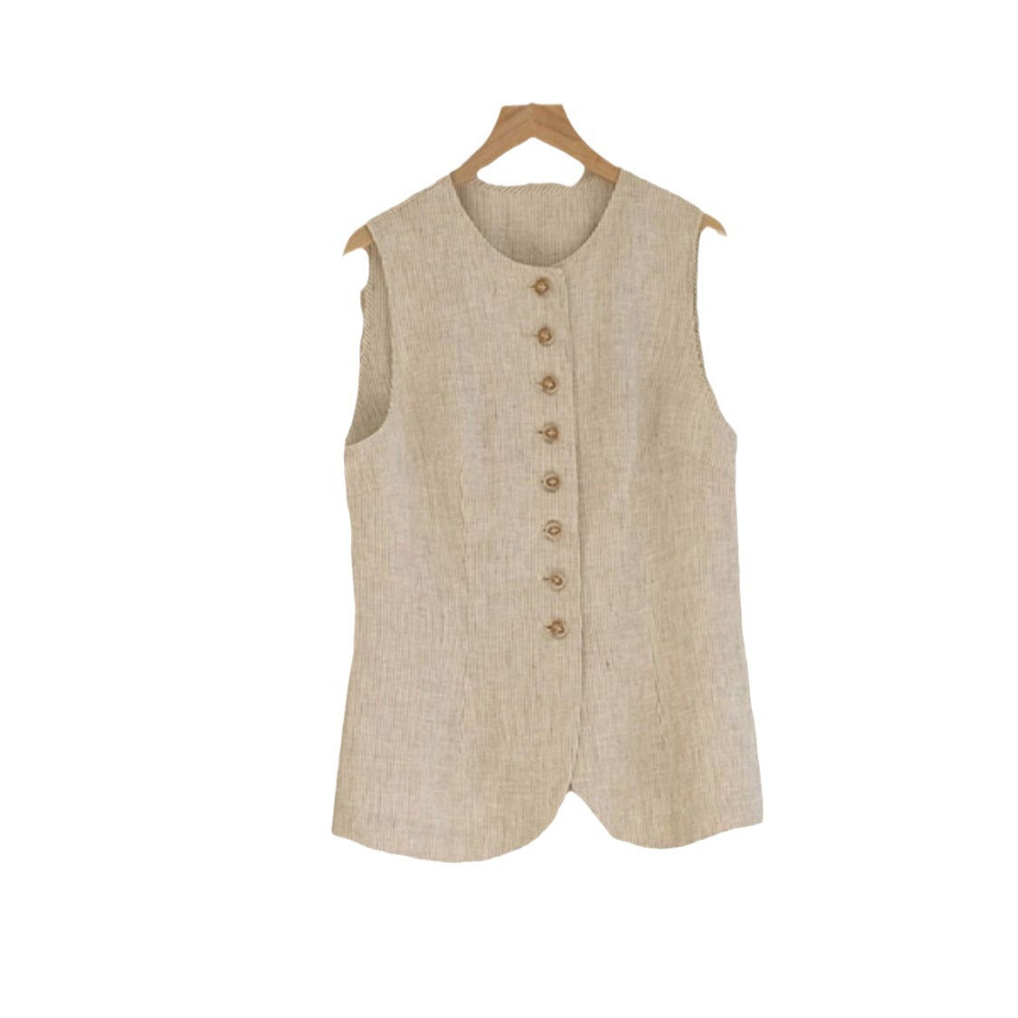 Wear a complete set of high-end casual linen vest and wide-leg pants for a small person