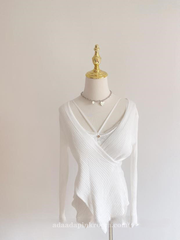 Lrregular oblique collar lace tube top sweater