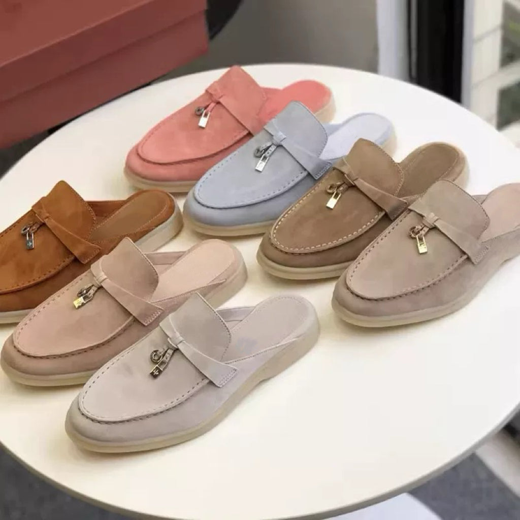 Genuine leather flat casual half-slipper loafers