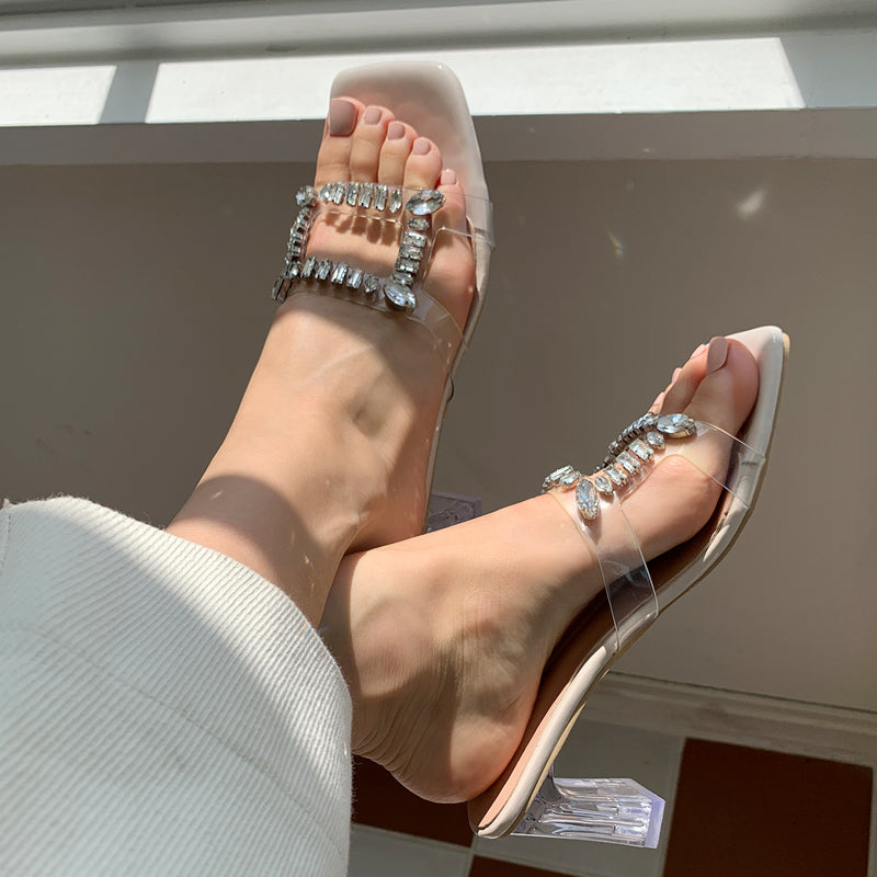 Elegant crystal heel high heel sandals