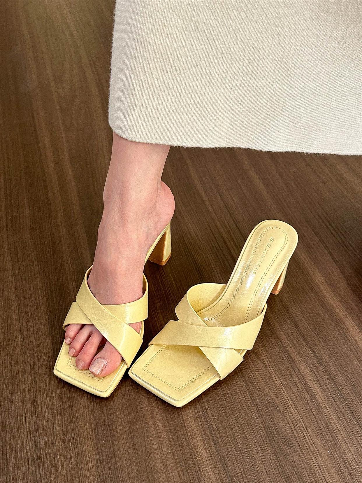 French square toe chunky high heels