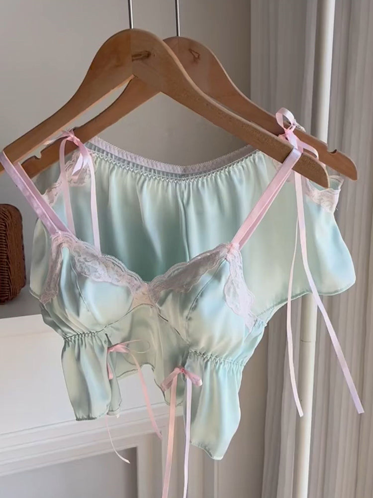 Pure lust style suspender shorts ice silk pajamas