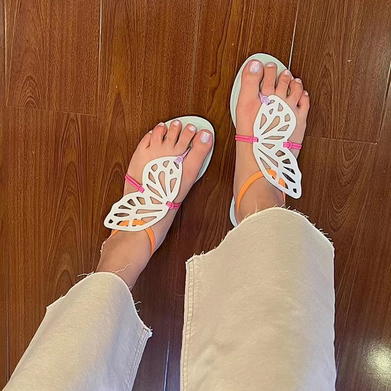 Versatile Contrast Color Block Butterfly Ribbon Sandals