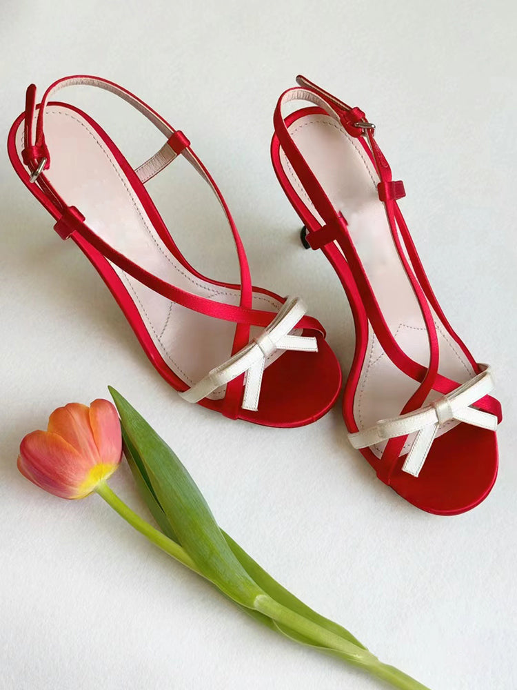 French sweet round toe open toe strappy sandals