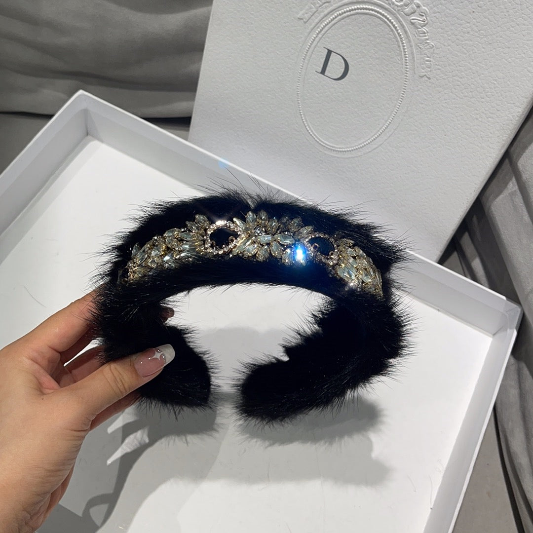 Retro French mink hair wide-brimmed headband