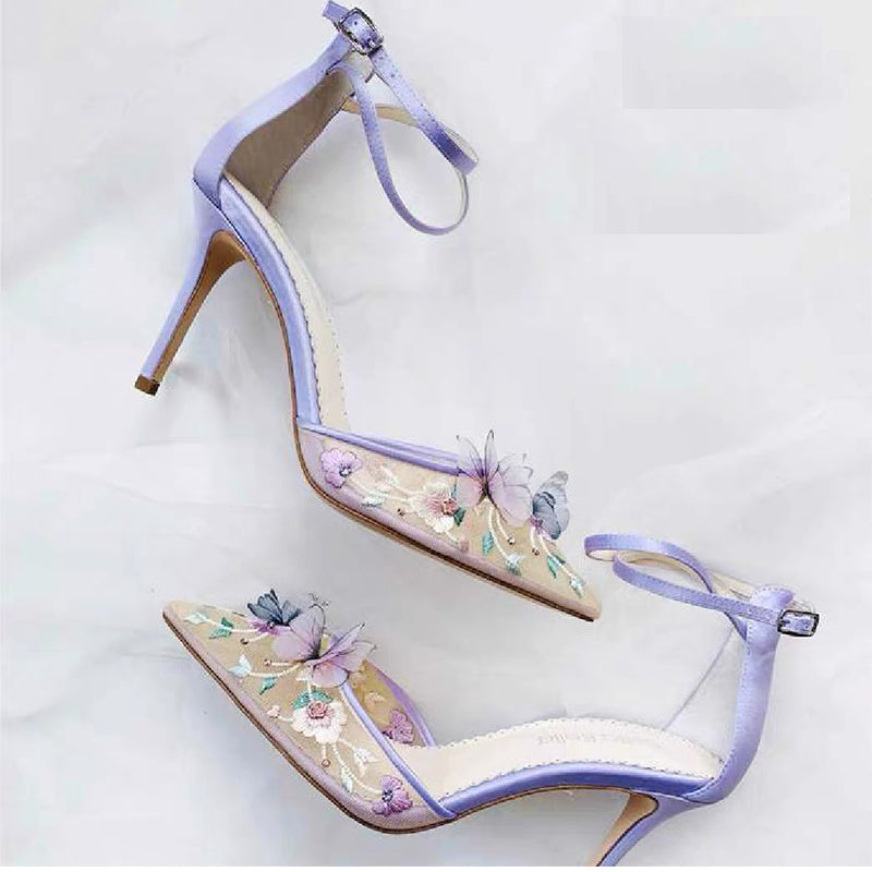 French style pointed toe hollow high-heeled sandals