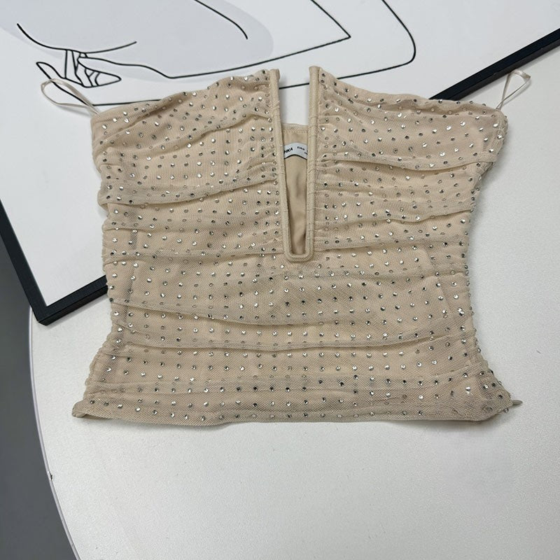 Rhinestone Mesh Slim Back Top