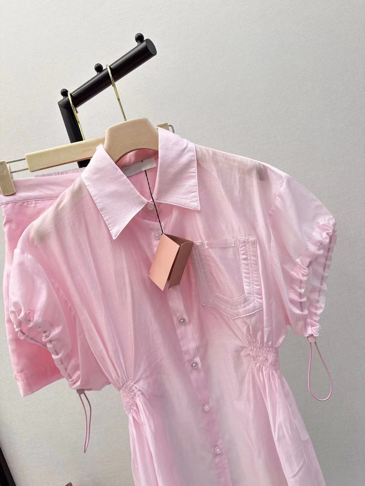 Girly style letter embroidered lapel short-sleeved sun protection shirt and shorts suit