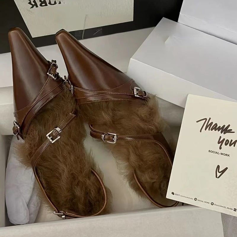 Women's personalized furry shoes mules