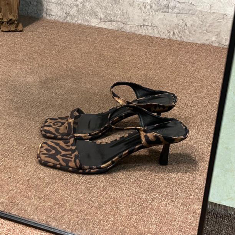 Vintage leopard print sexy strappy open toe sandals