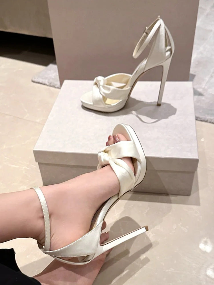 Sheepskin French super high heel with stiletto bow
