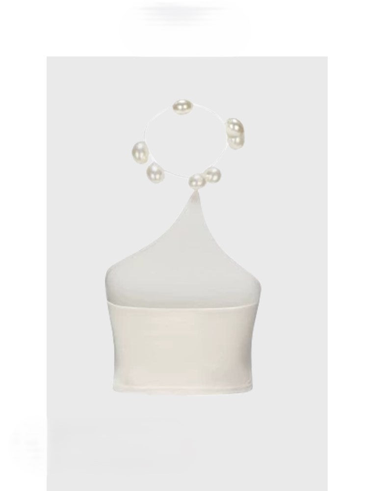 Pearl halter neck short vest