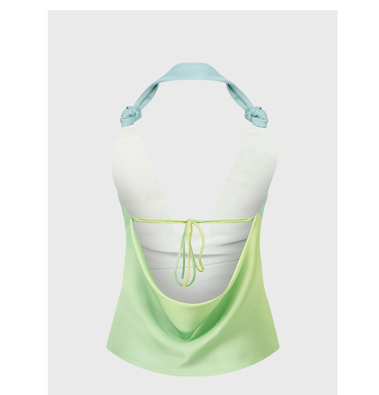 French halterneck vest with sexy swing neck design
