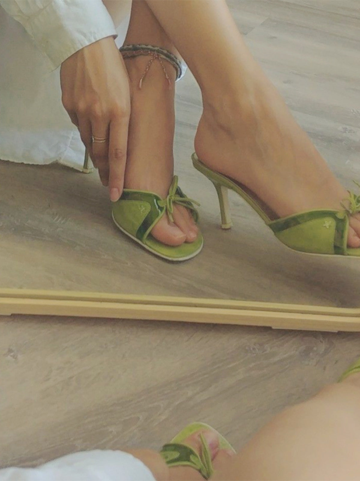 Medieval sandals olive green elegant stiletto bow high heel sandals