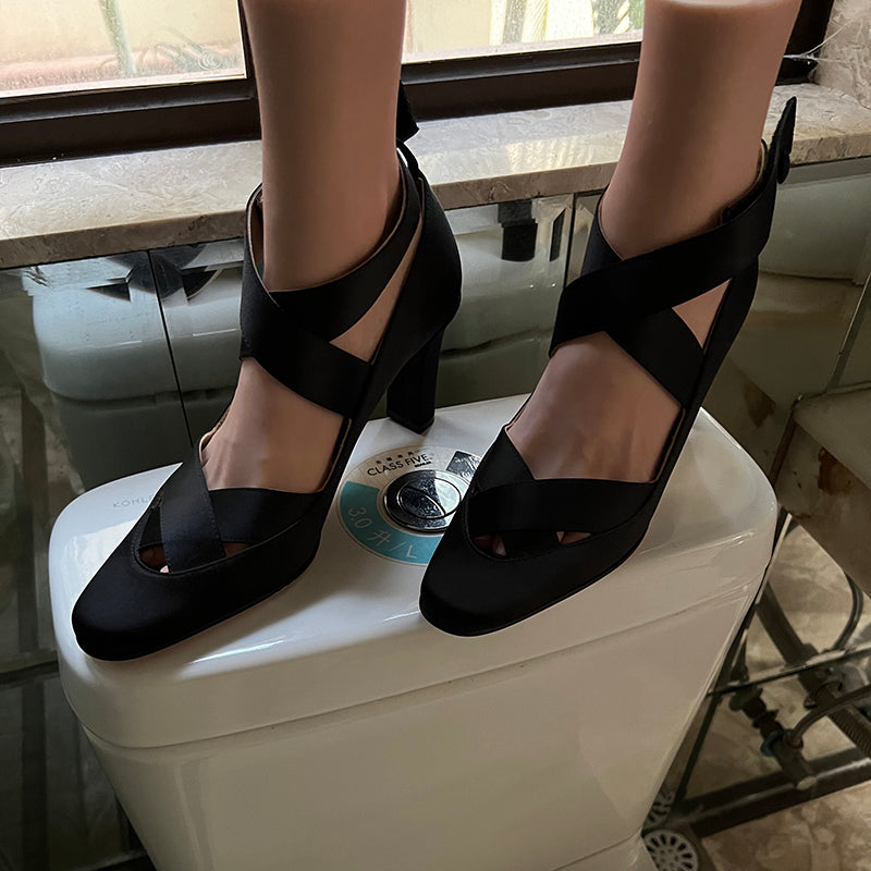 Satin square toe ballet pumps
