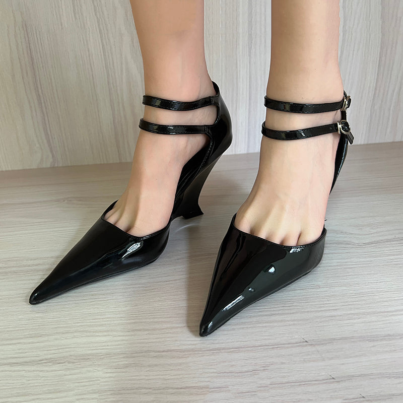 Extra long pointed toe shallow Mary Jane high heels