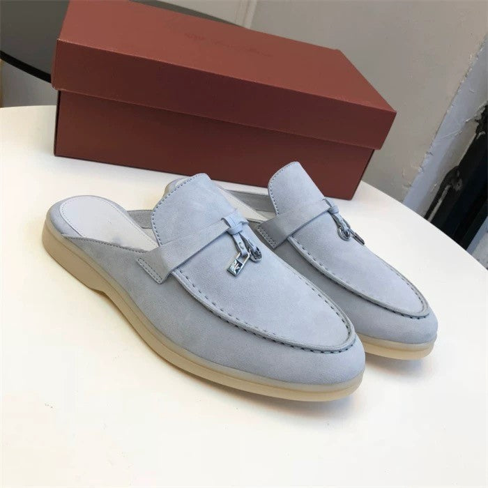 Genuine leather flat casual half-slipper loafers 2