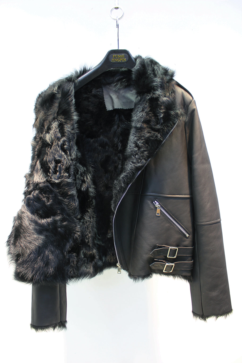 Soft small lake sheep fur all-in-one slim and stylish motorcycle jacket