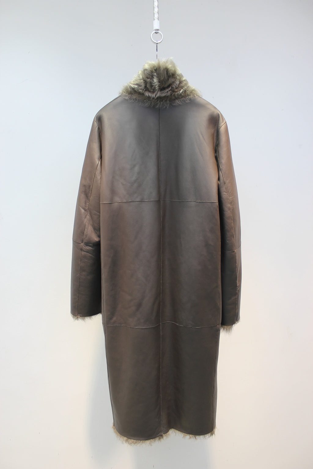 Soft small lake sheep fur one-piece stand-collar reversible mid-length fur coat