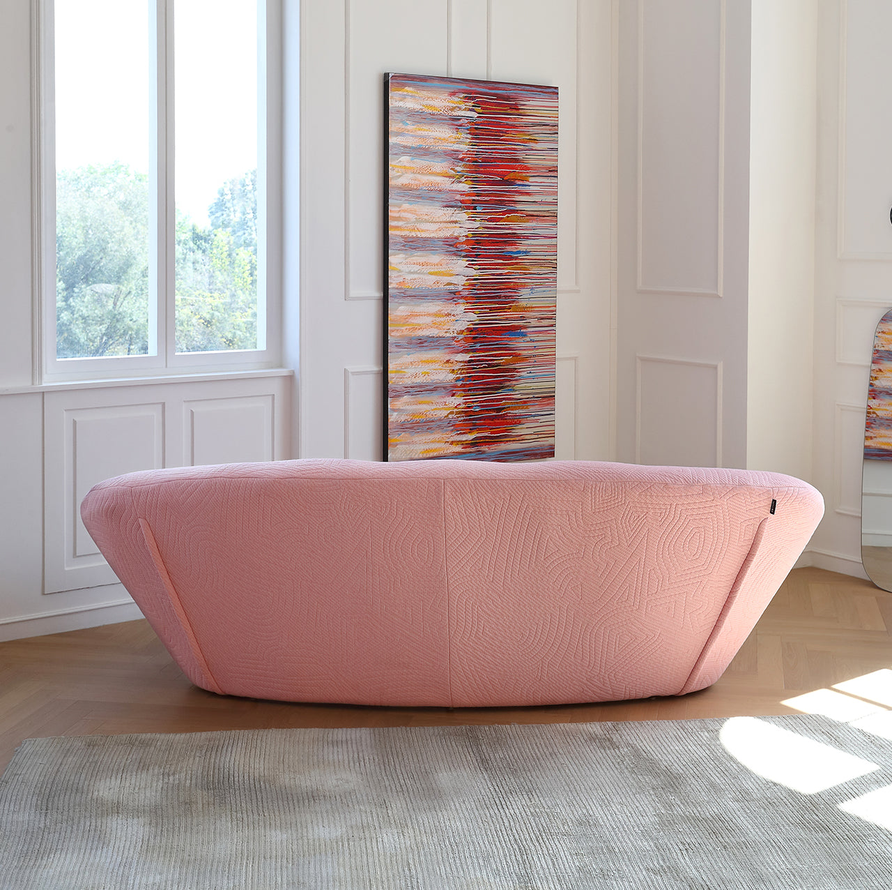 Curved fabric sofa modern simple small apartment living room home three-seat shell sofa