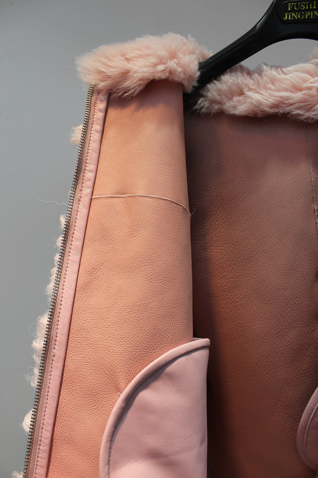 Lmported sheepskin one-piece bear hooded short coat