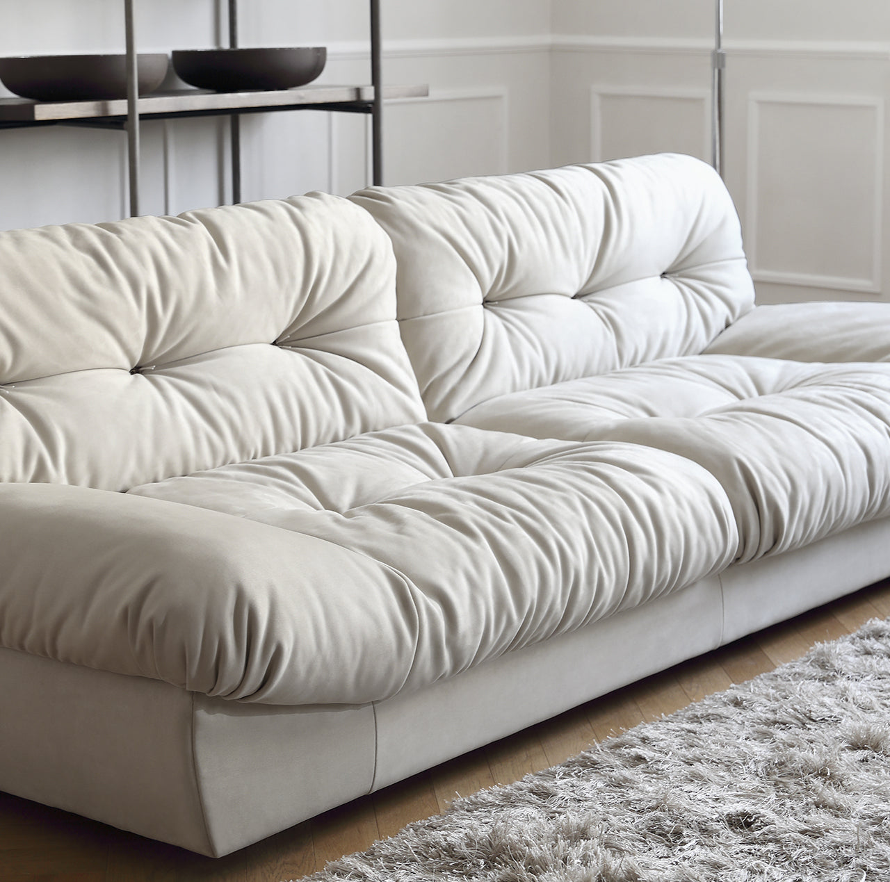 Cloud sofa cream style living room designer straight matte fabric retro sofa