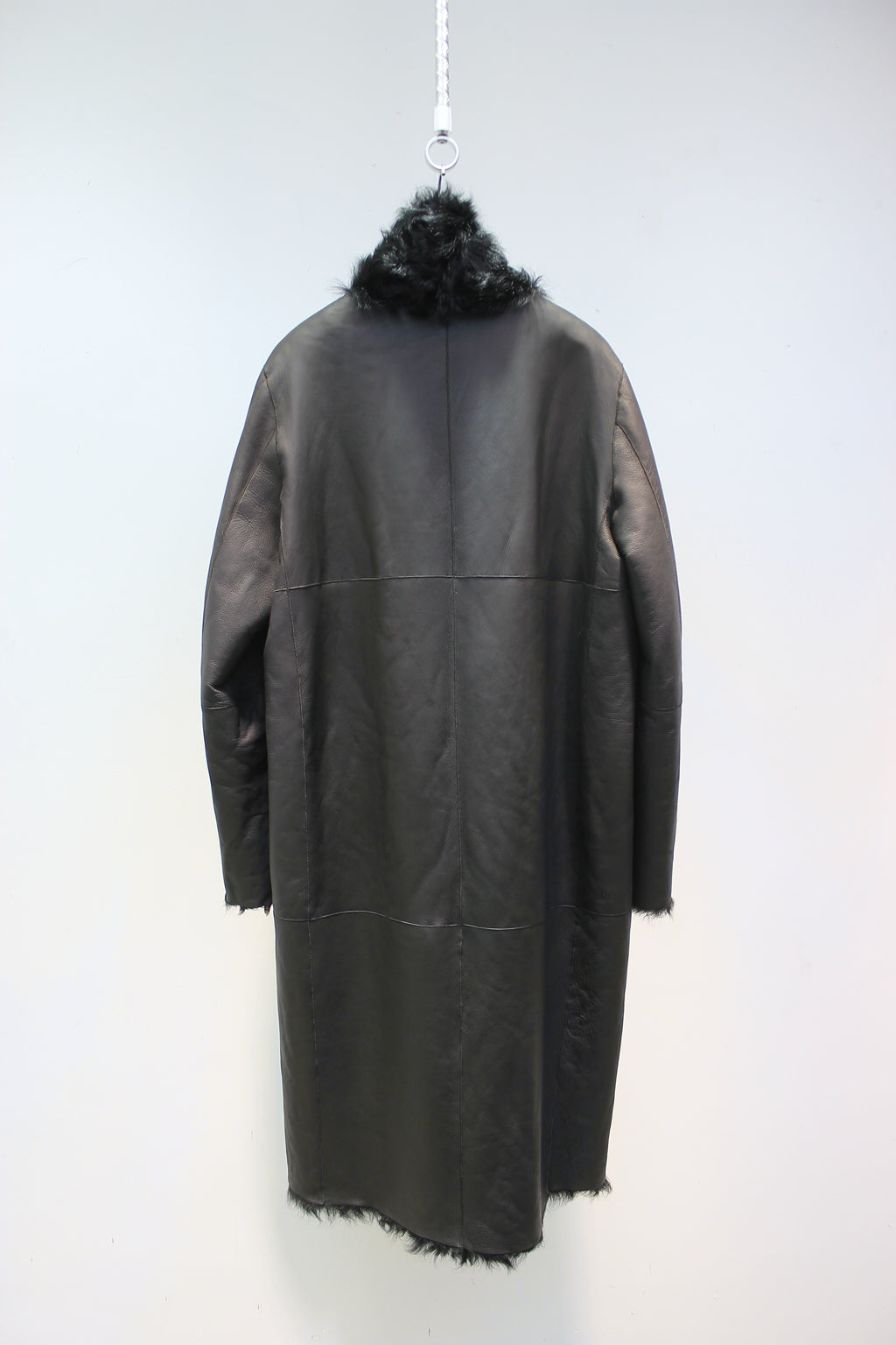 Soft small lake sheep fur one-piece stand-collar reversible mid-length fur coat