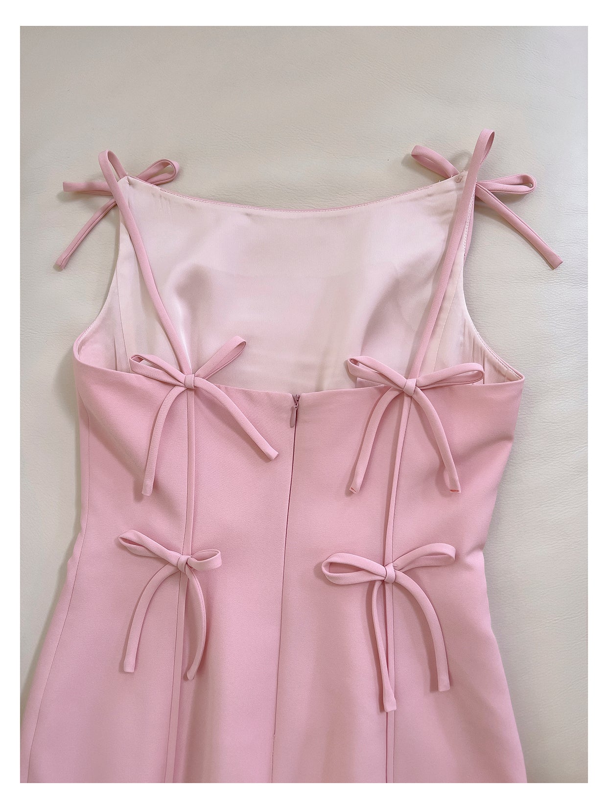 Pink bow waist slimming long dress, high-end suspender dress