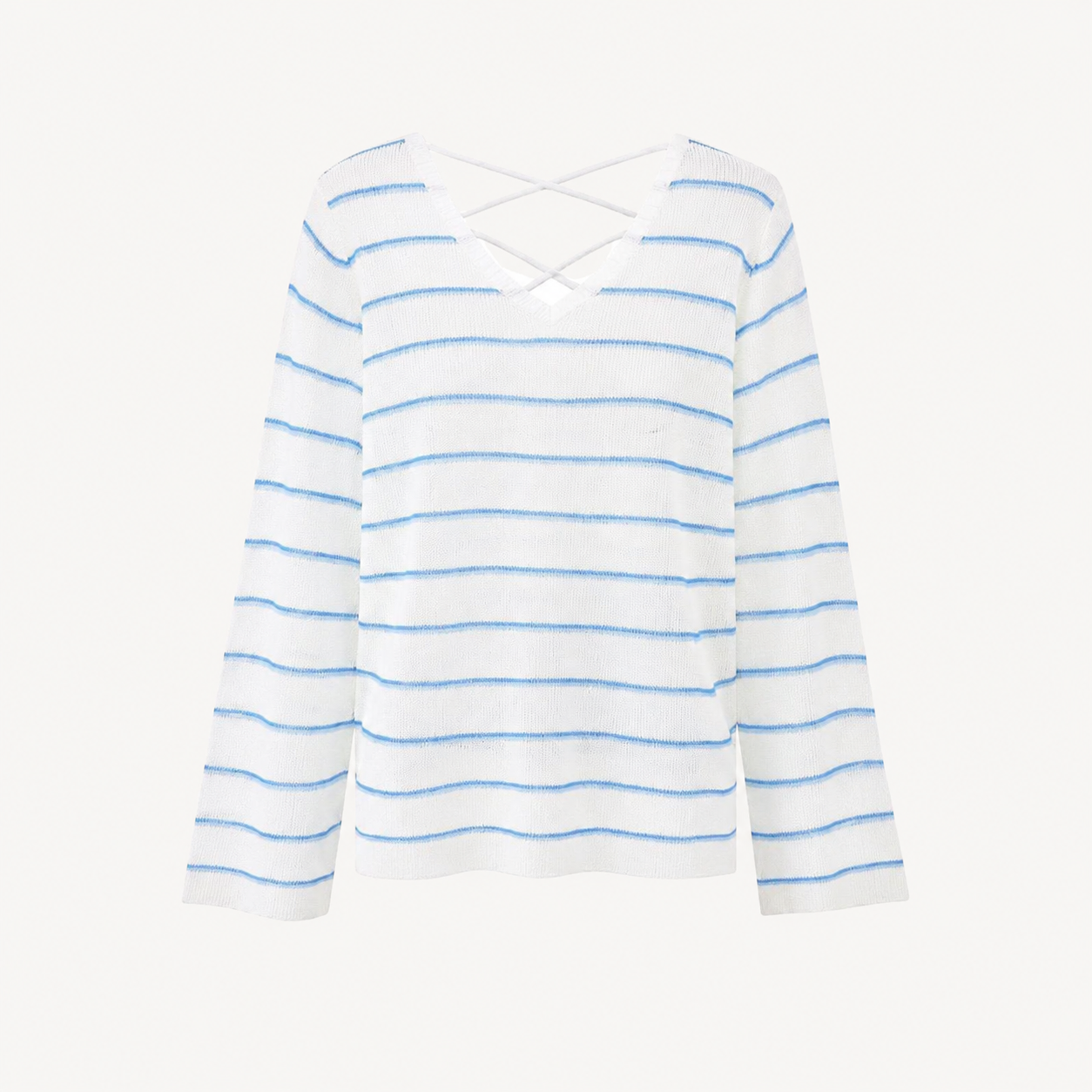 STRIPED KNIT V-NECK TOP