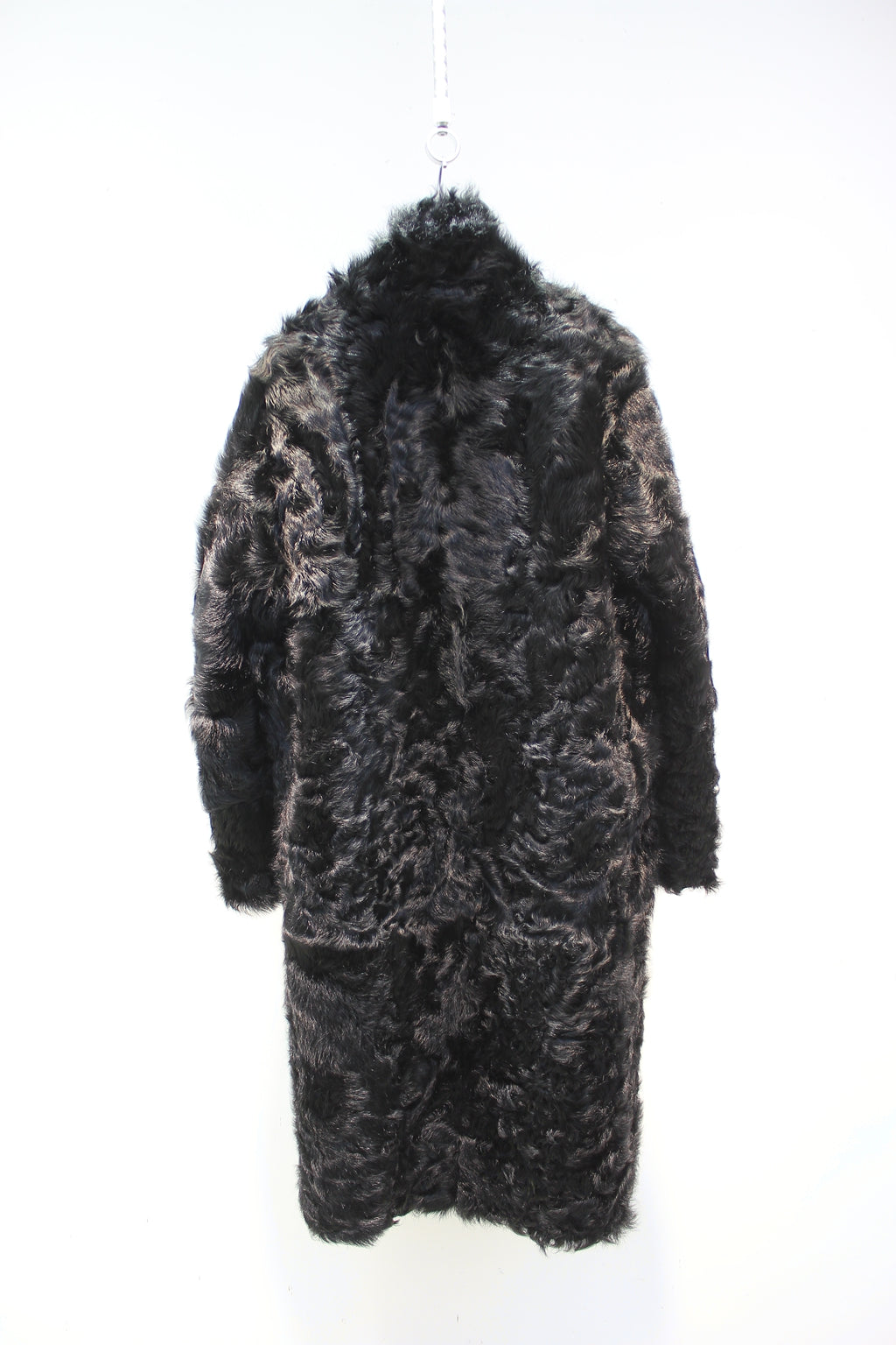 Soft small lake sheep fur one-piece stand-collar reversible mid-length fur coat