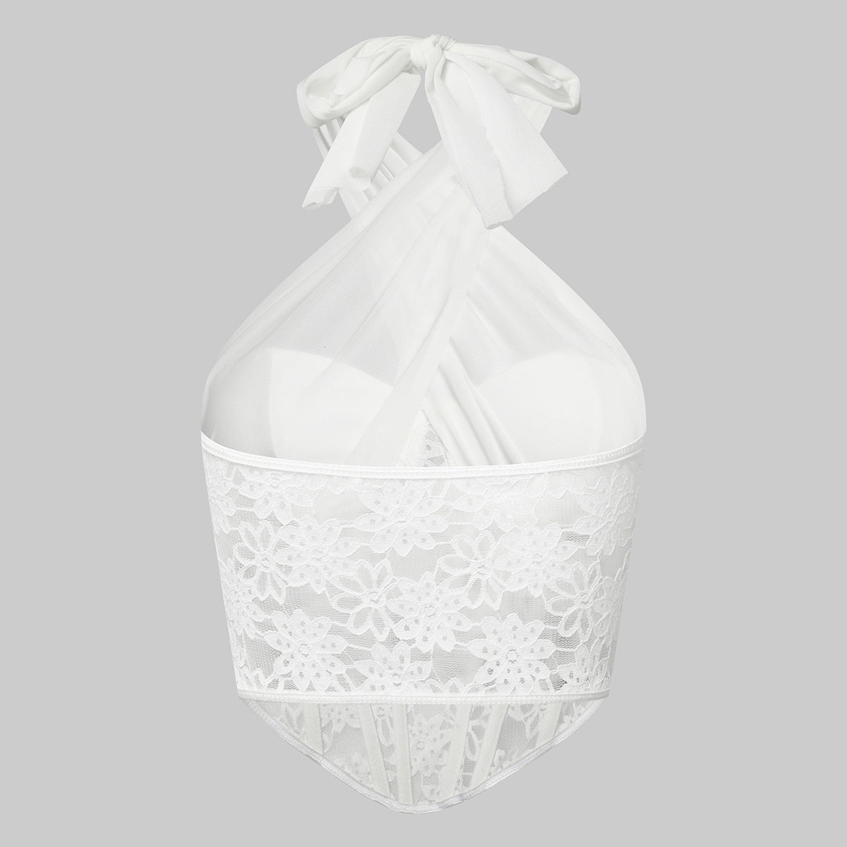 Lace mesh cross halter top rhombus fishbone vest