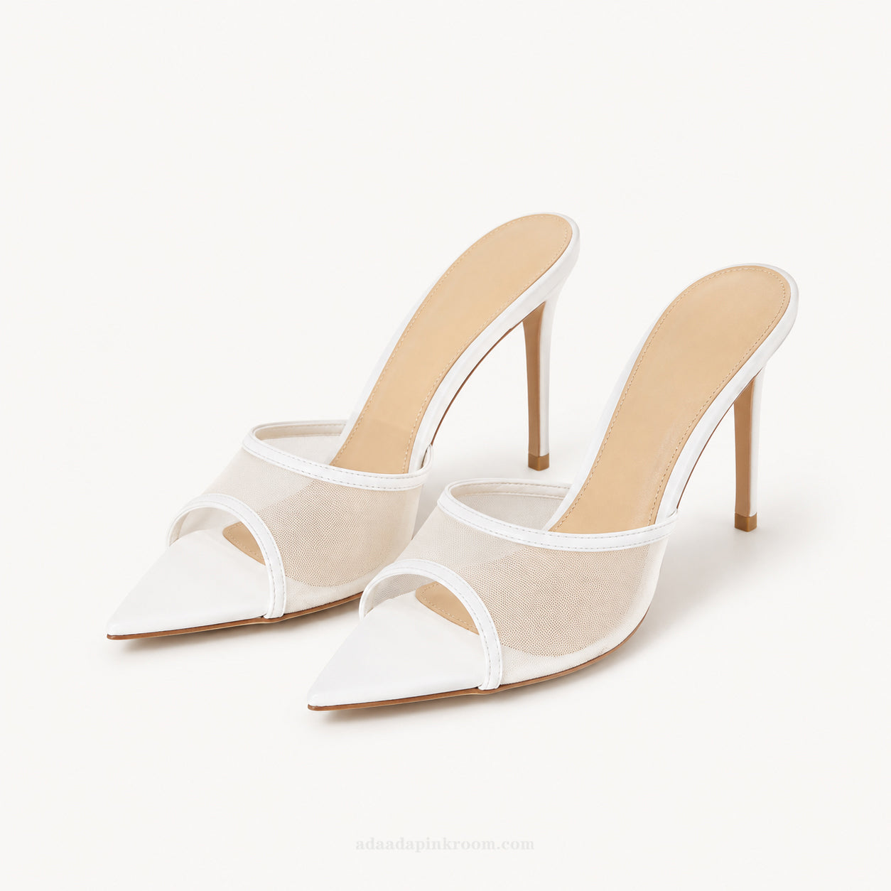 Ivory Lace Pointed Toe Mule Heels
