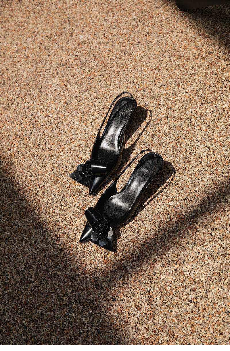 Pointed toe, shallow mouth and hollow back genuine leather thick heel sandals