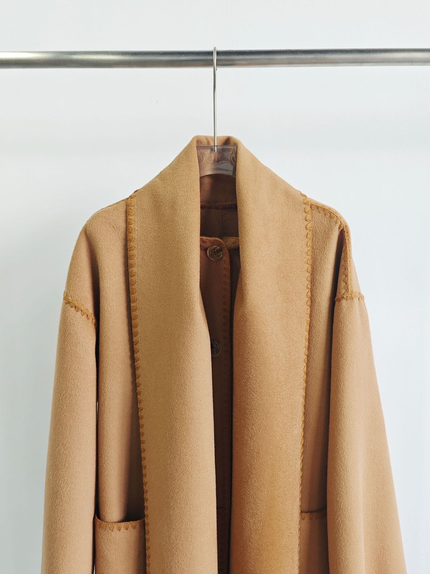 Autumn and winter loose slim camel wool blend embroidered scarf coat