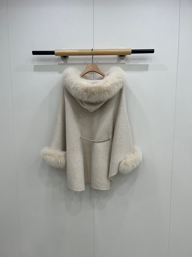 Short fox fur hooded cape
